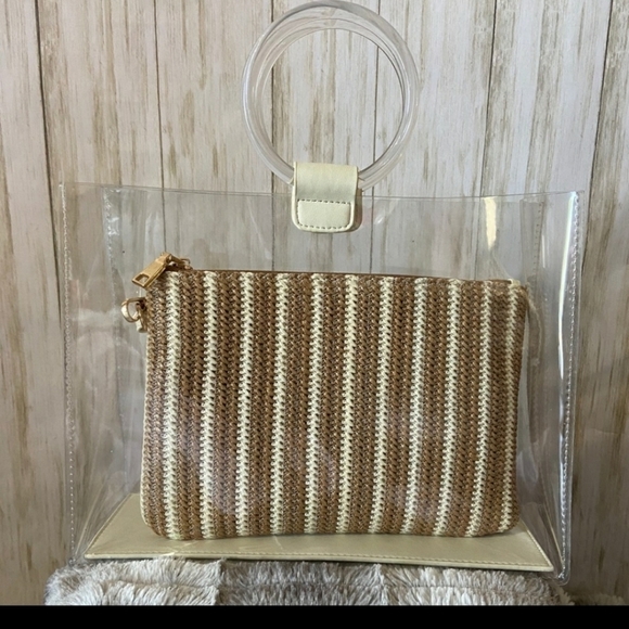 Madison‎ West clear bag two in one woven tan boho - Picture 6 of 7